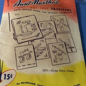 Vintage Aunt Martha’s Hot Iron Transfers. 3371-Cross Stitch Dishes